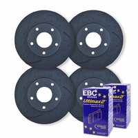 FULL SET DIMPLED SLOTTED DISC ROTORS + PADS FOR TOYOTA LANDCRUISER FZJ105 HZJ105