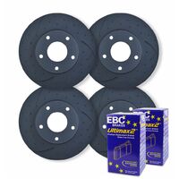 FULL SET DIMPL SLOT DISC BRAKE ROTORS + PADS FOR COMMODORE VR VS W/O IRS 1993-00