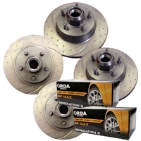 FULL SET DIMPLED SLOTTED DISC BRAKE ROTORS + PADS FOR FORD FAIRLANE ZL 1986-88