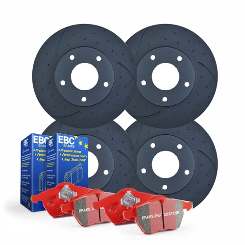 FULL SET DIMPLED SLOTTED DISC BRAKE ROTORS + PADS FOR NISSAN SKYLINE R33 GTS-T