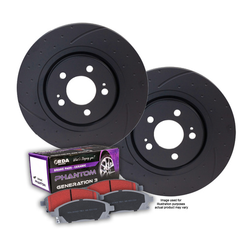 DIMP SLOTTED REAR RDA DISC BRAKE ROTORS & CERAMIC PADS FOR FORD FALCON UTE FG XR6T XR8