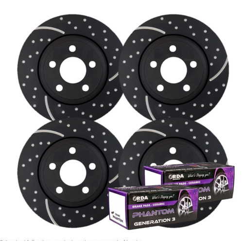 FULL SET DIMPLD SLOTTED DISC BRAKE ROTORS + PADS FOR HOLDEN ADVENTRA VY VZ CX6 CX8