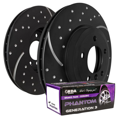 DIMP SLOTTED FRONT RDA DISC BRAKE ROTORS & CERAMIC PADS FOR COMMODORE VR VS INC UTE 93-97