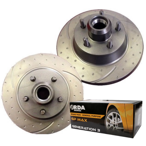 DIMP SLOTTED FRONT RDA DISC BRAKE ROTORS & PBR PADS FOR FORD FALCON XA XB 1972-76