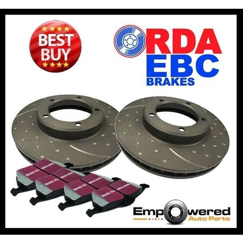 DIMPLED SLOTTED FRONT DISC BRAKE ROTORS + PREMIUM PADS FOR NISSAN PATROL MQ