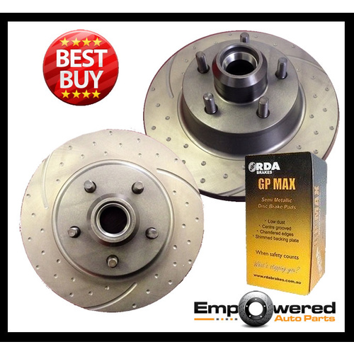 DIMP SLOTTED FRONT RDA DISC BRAKE ROTORS & PBR PADS FOR FORD FAIRLANE ZG 1973-1976