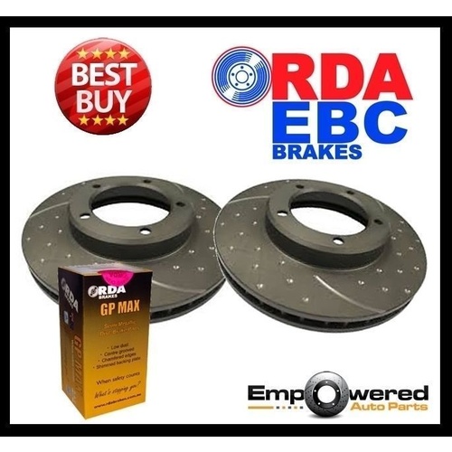 DIMPLED SLOTTED FRONT DISC BRAKE ROTORS + PADS FOR FORD MAVERICK GY KY 1988-1993