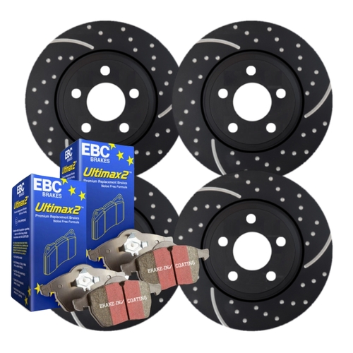 FULL SET DIMPL SLOTTED DISC BRAKE ROTORS + PADS FOR TOYOTA LANDCRUISER 100 SERIES